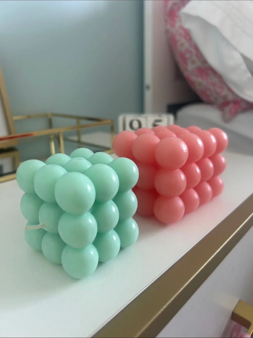 Set of Two Pink and Turquoise Bubble candles